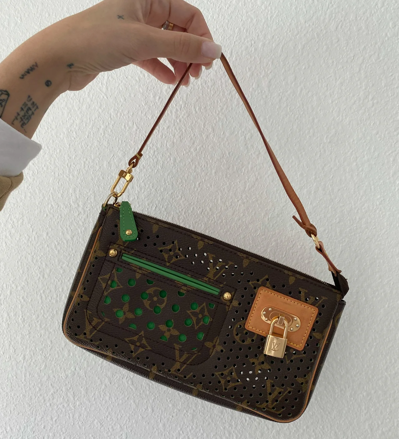 Louis Vuitton Green Monogram Perforated Shoulder Bag