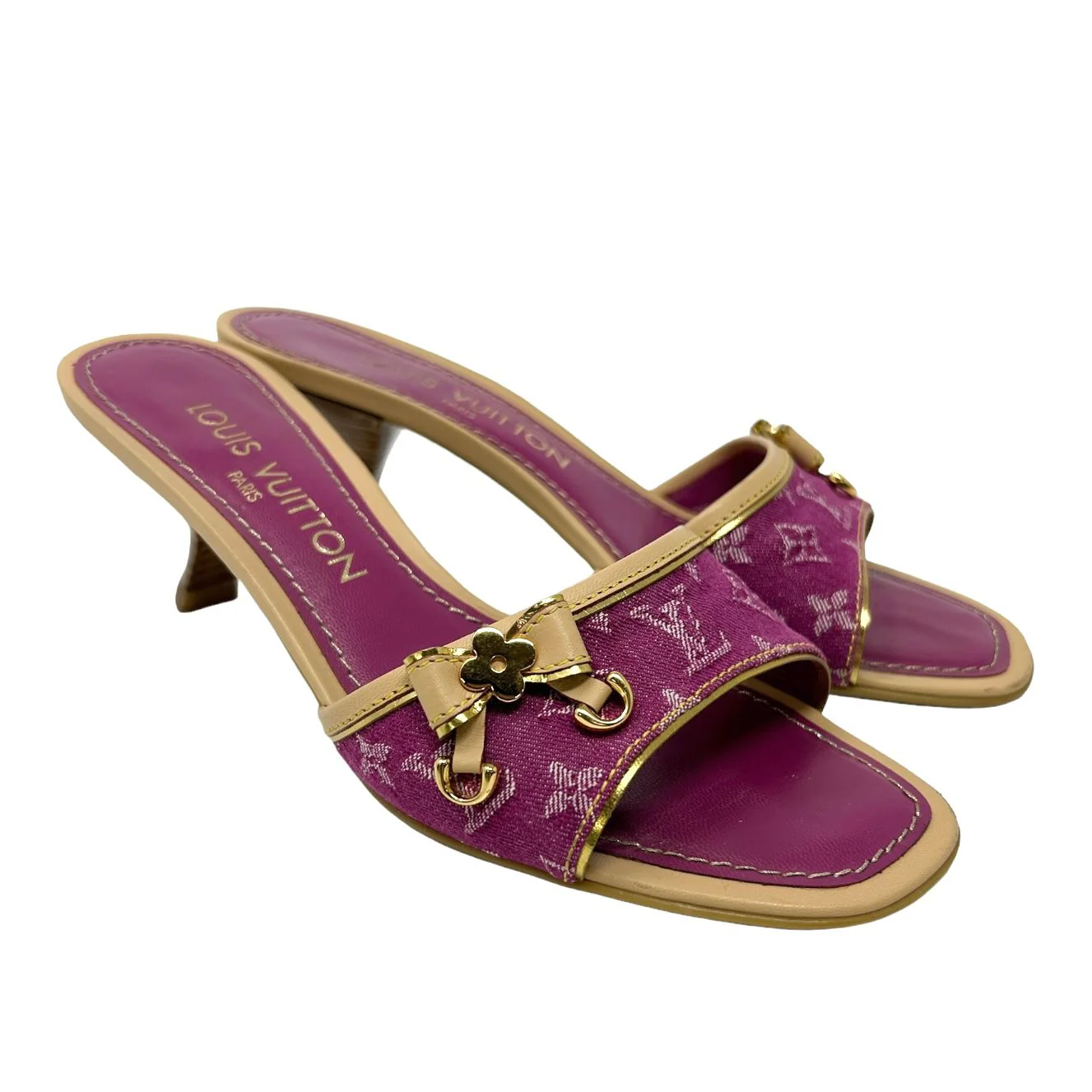 Louis Vuitton Pink Denim Monogram Kitten Heels - Image 2