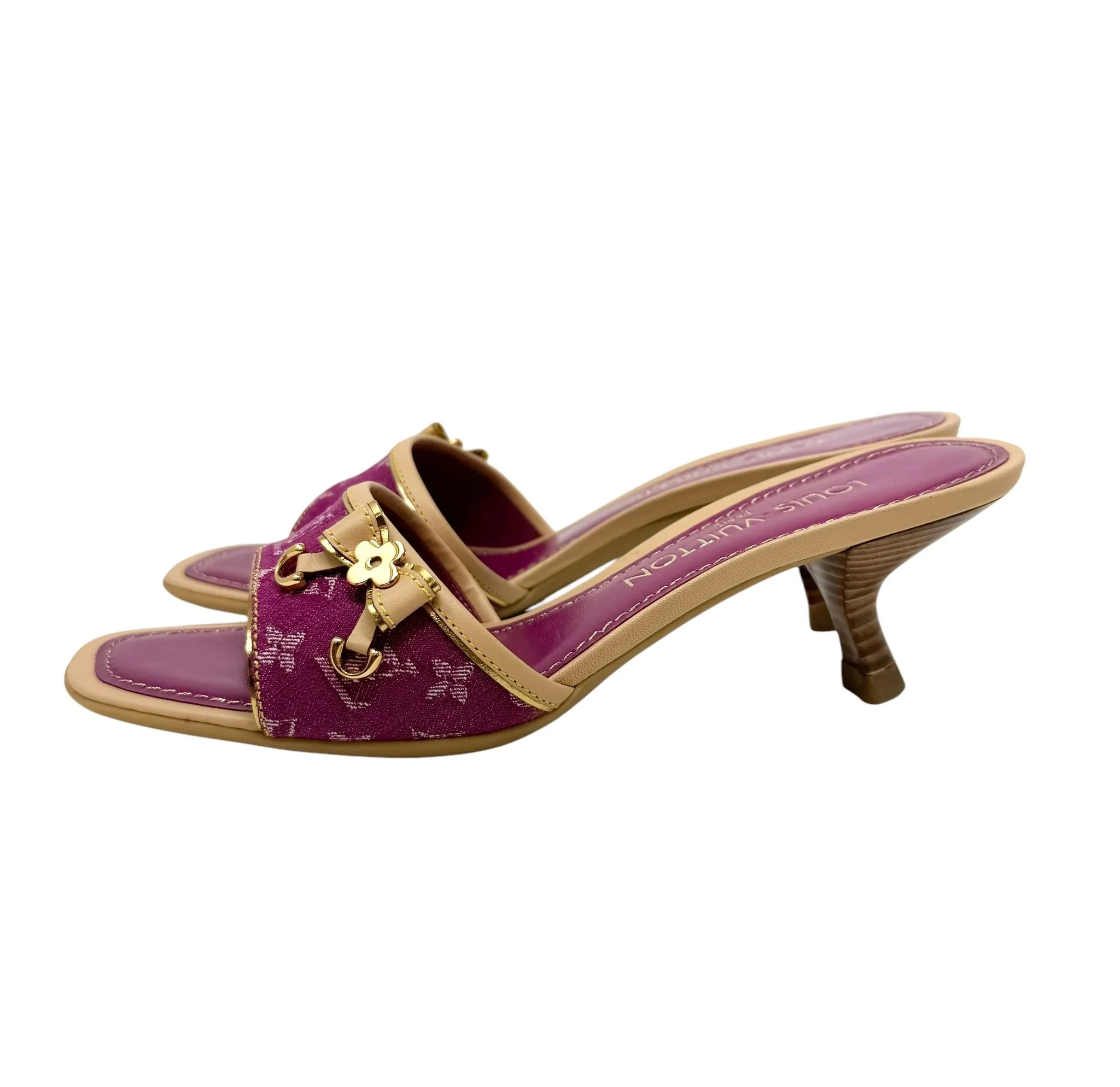 Louis Vuitton Pink Denim Monogram Kitten Heels - Image 3
