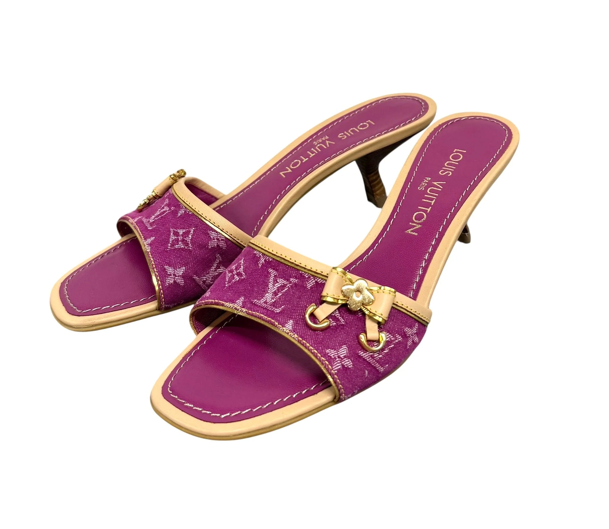 Louis Vuitton Pink Denim Monogram Kitten Heels - Image 2