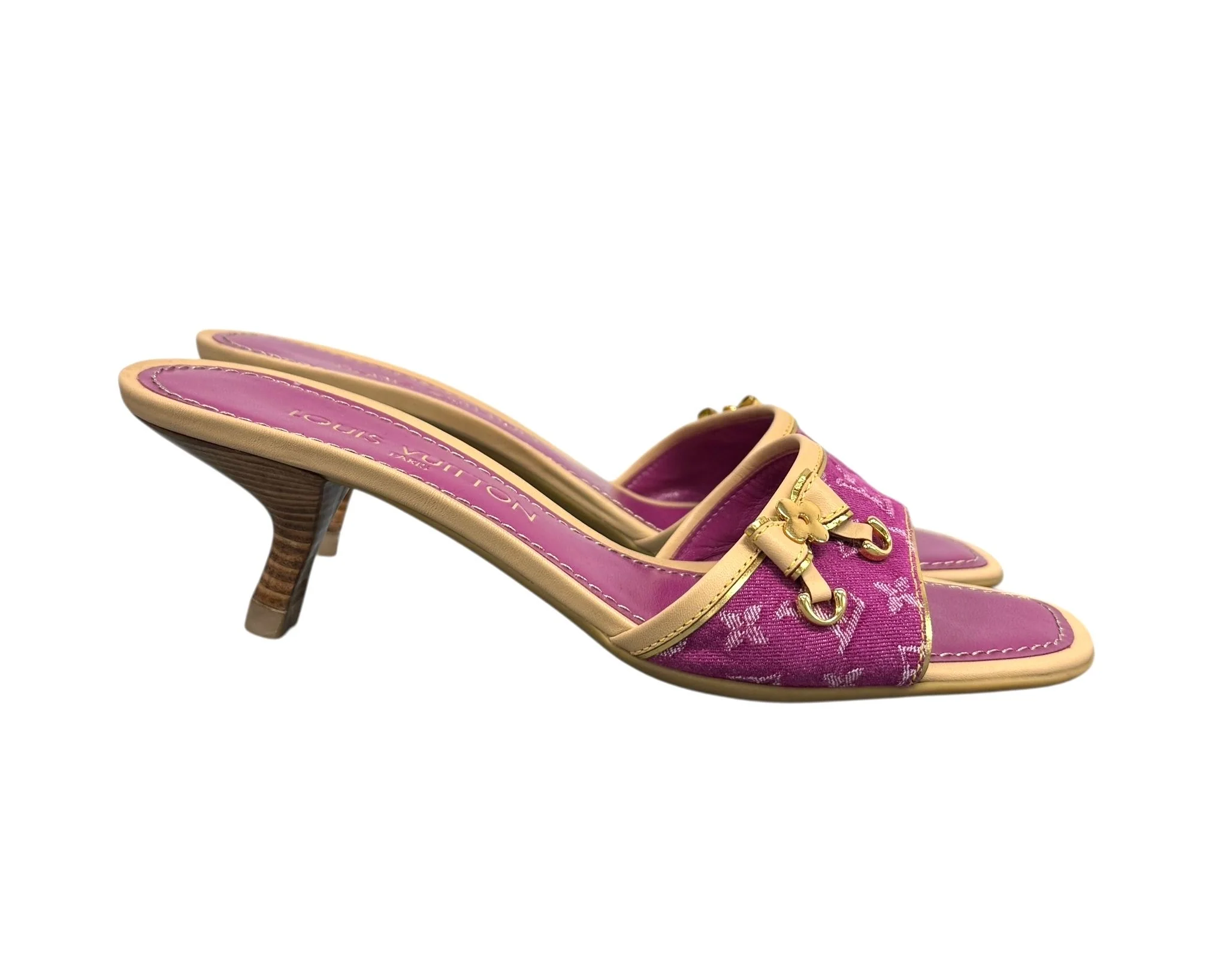 Louis Vuitton Pink Denim Monogram Kitten Heels - Image 3