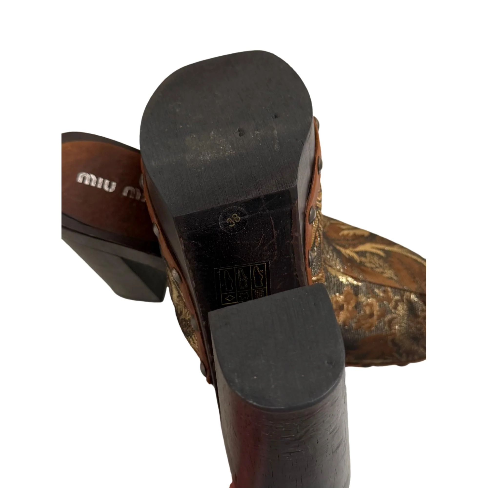 Miu Miu Brown Brocade Wooden Clogs - Image 4