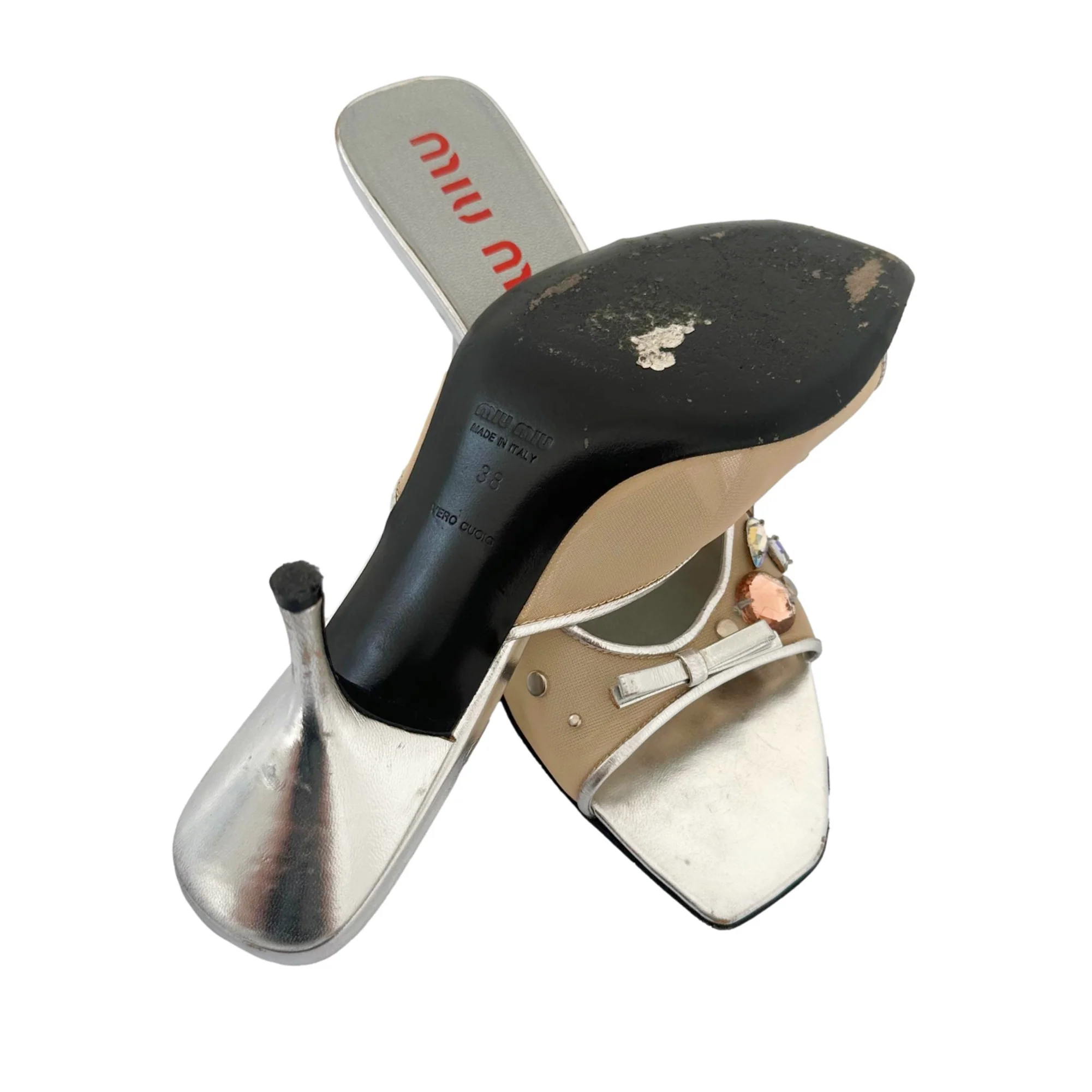 Miu Miu Silver Gem Heels - Image 3