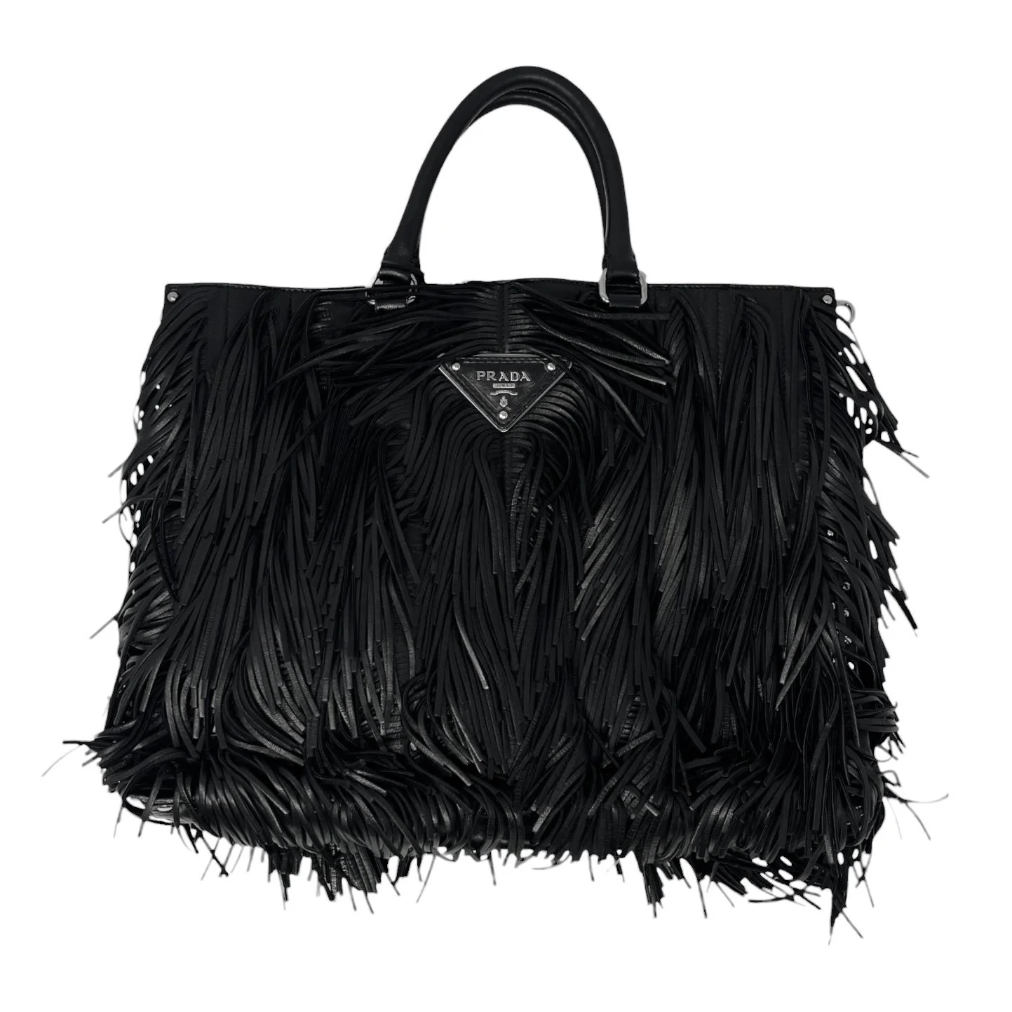 Prada Black Fringe Leather Shoulder Bag