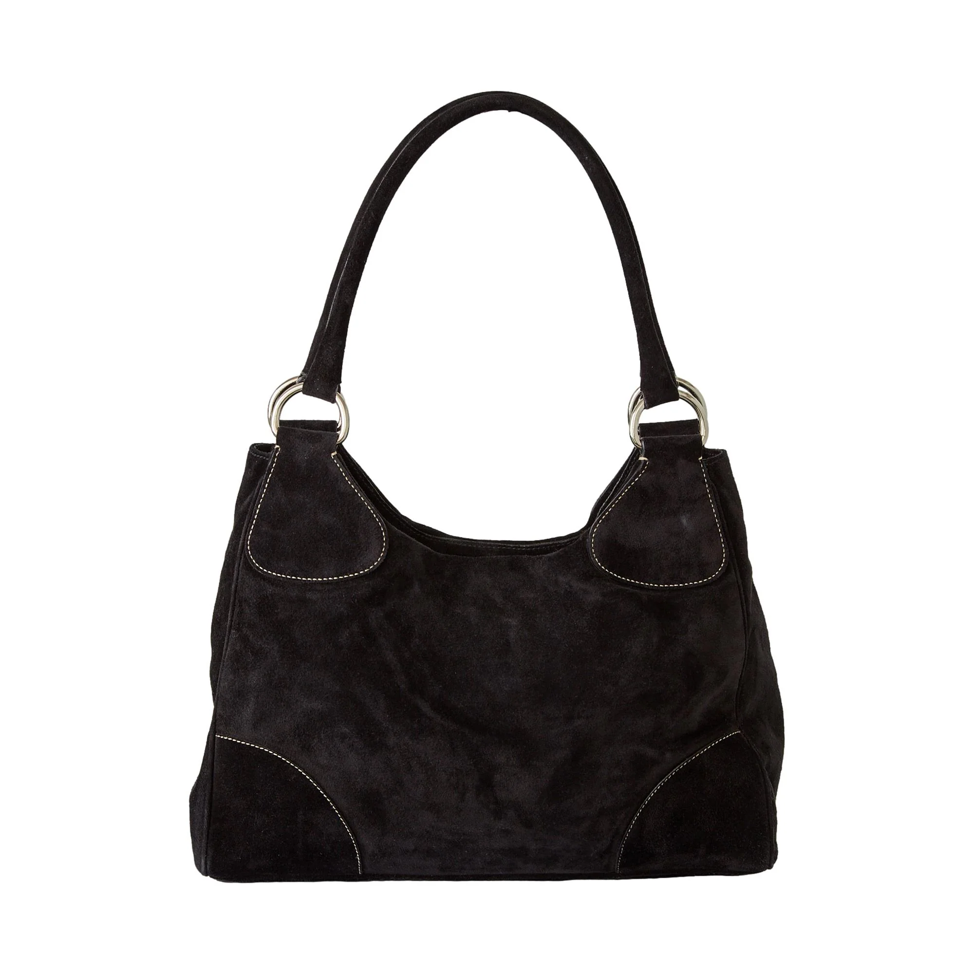 Prada Black Suede Embroidered Shoulder Bag - Image 2