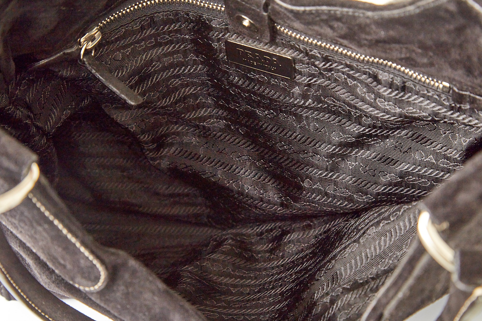 Prada Black Suede Embroidered Shoulder Bag - Image 4