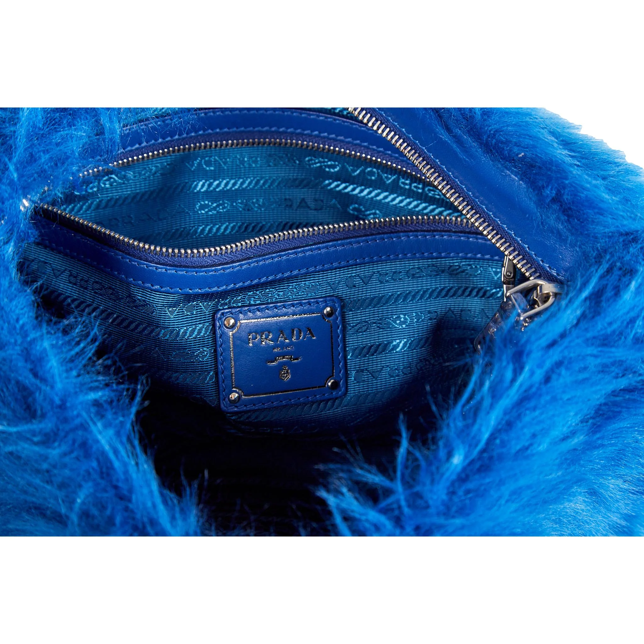 Prada Blue Fur Large Clutch - Image 3