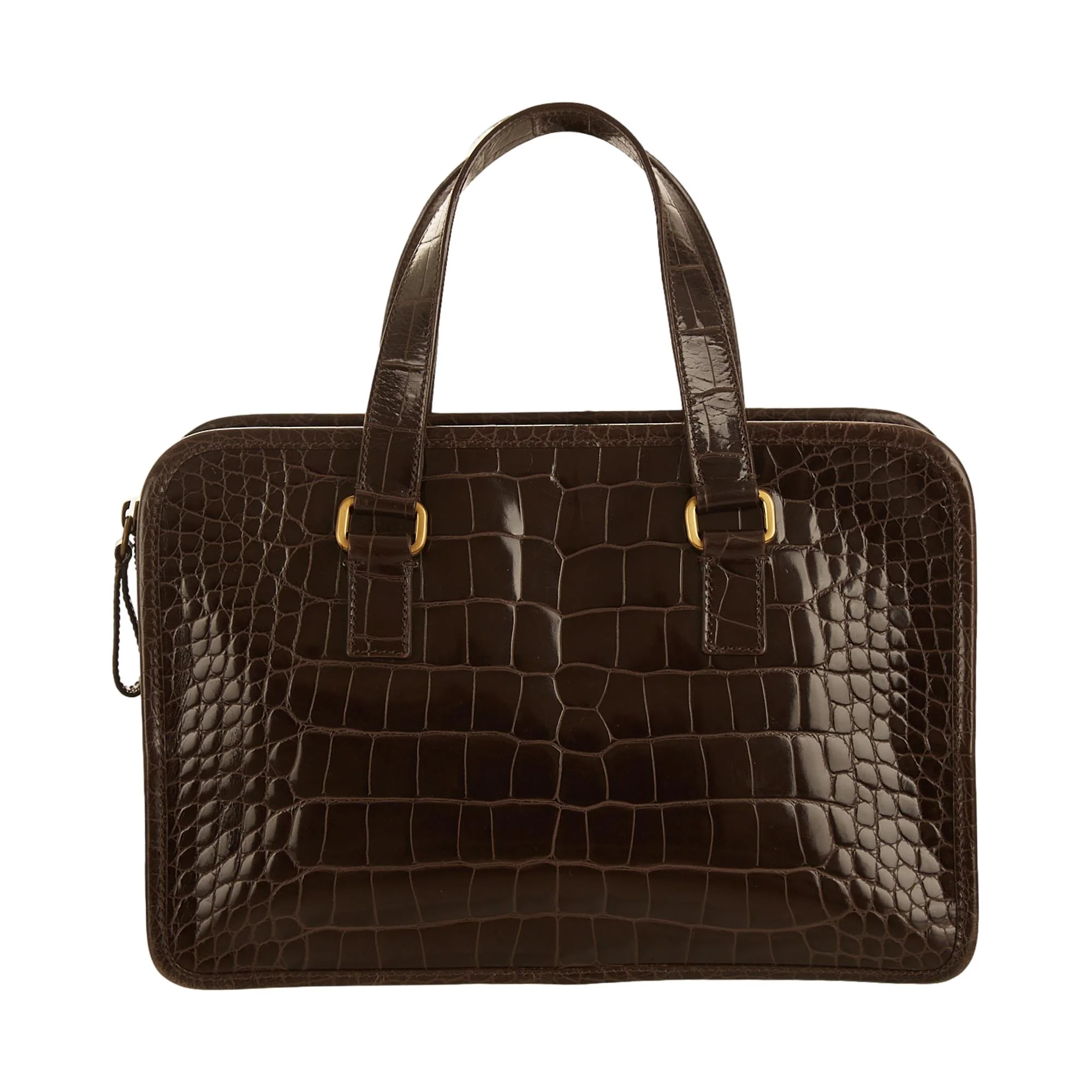 Prada Brown Embossed Top Handle Bag - Image 2