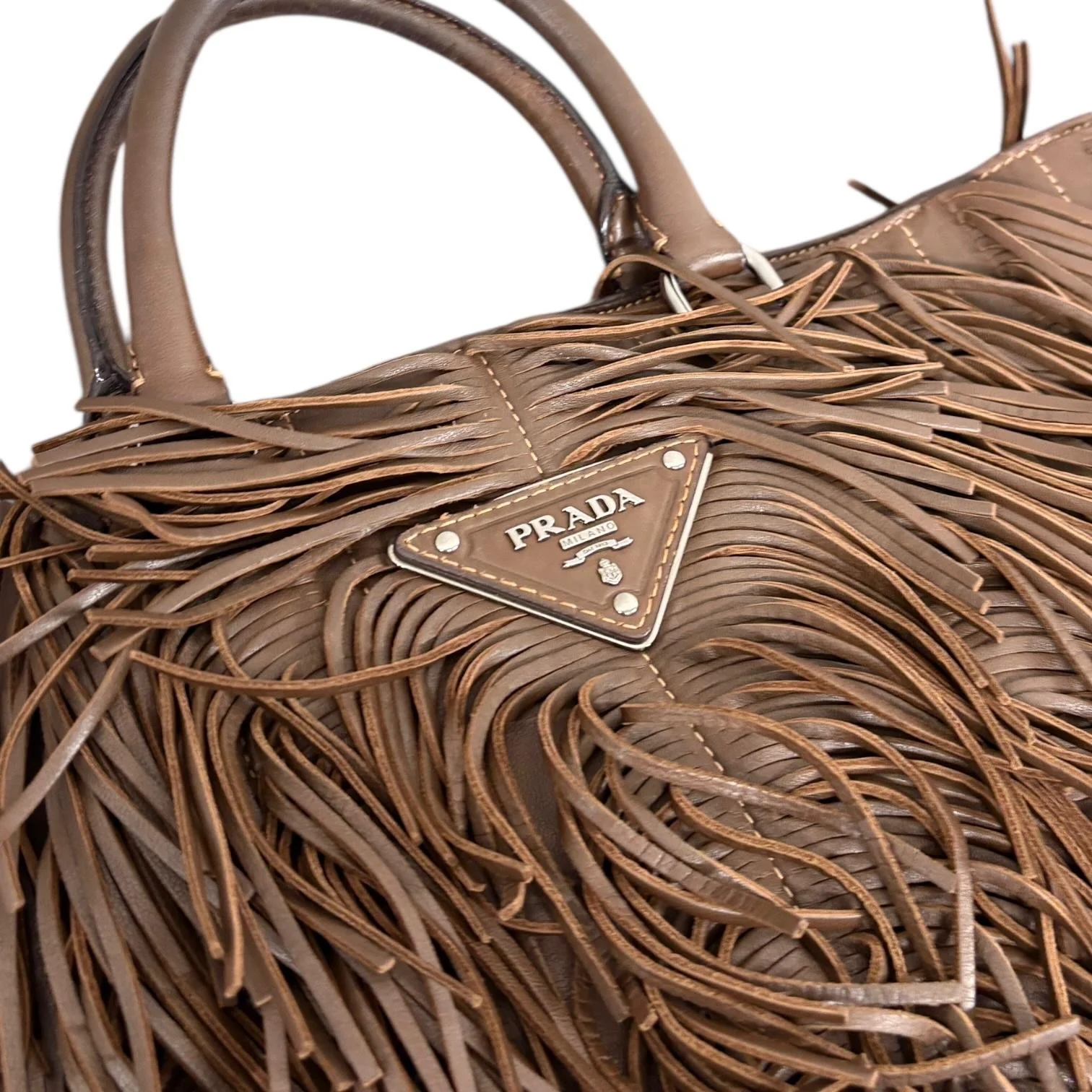 Prada Brown Fringe Leather Shoulder Bag - Image 3