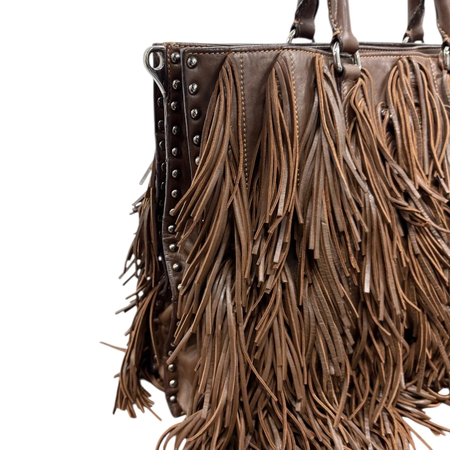 Prada Brown Fringe Leather Shoulder Bag - Image 4
