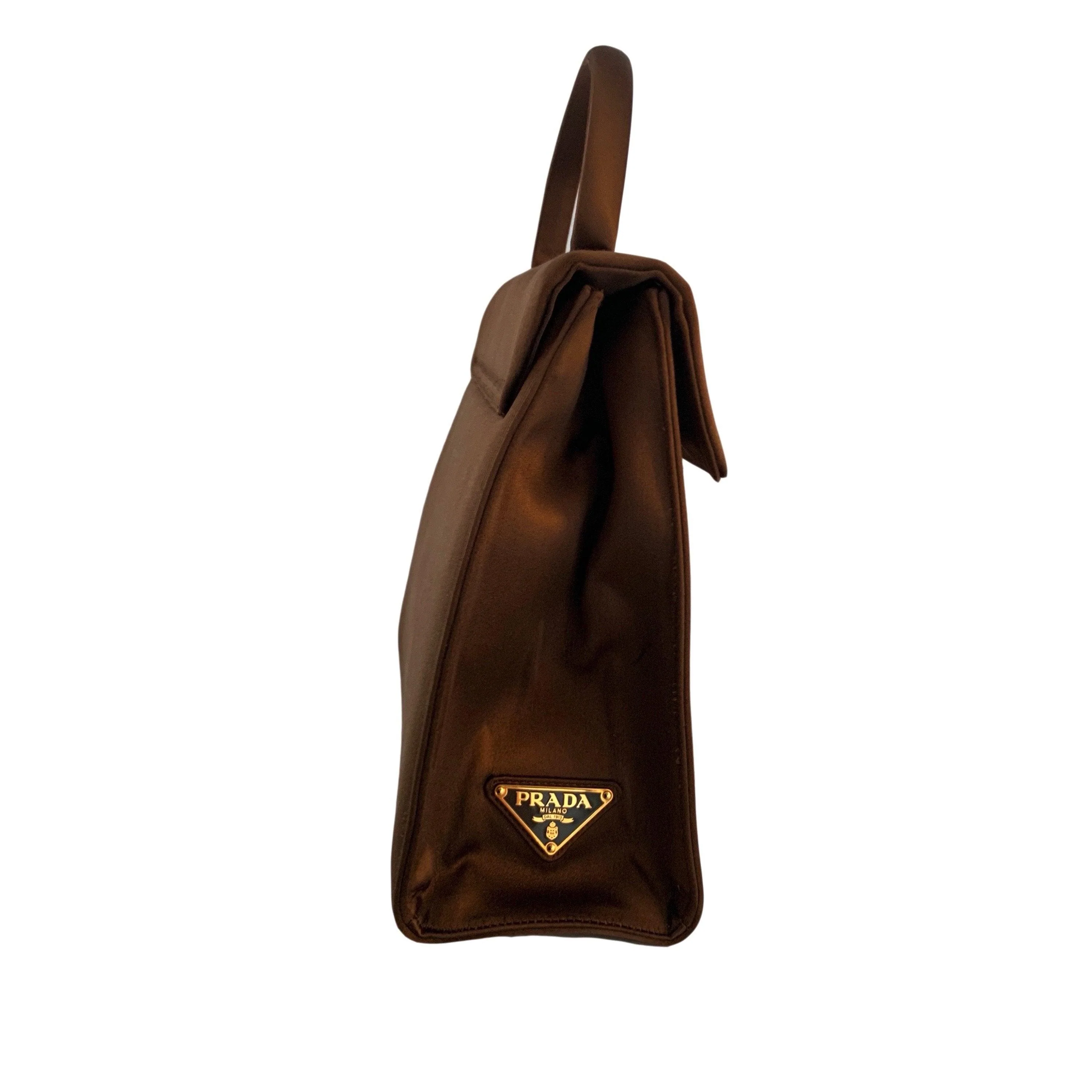 Prada Brown Satin Structured Top Handle - Image 2