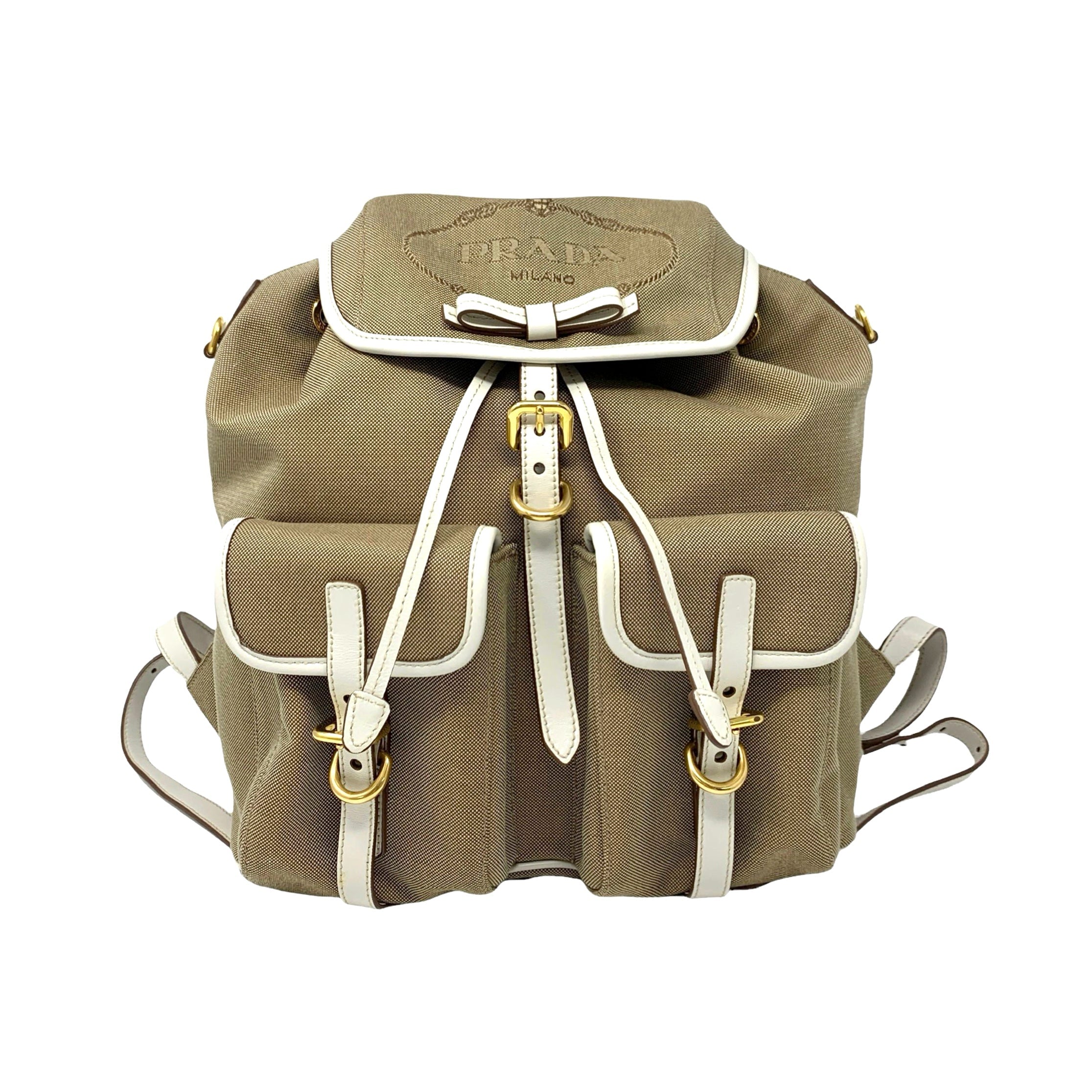 Prada Tan Canvas Logo Backpack
