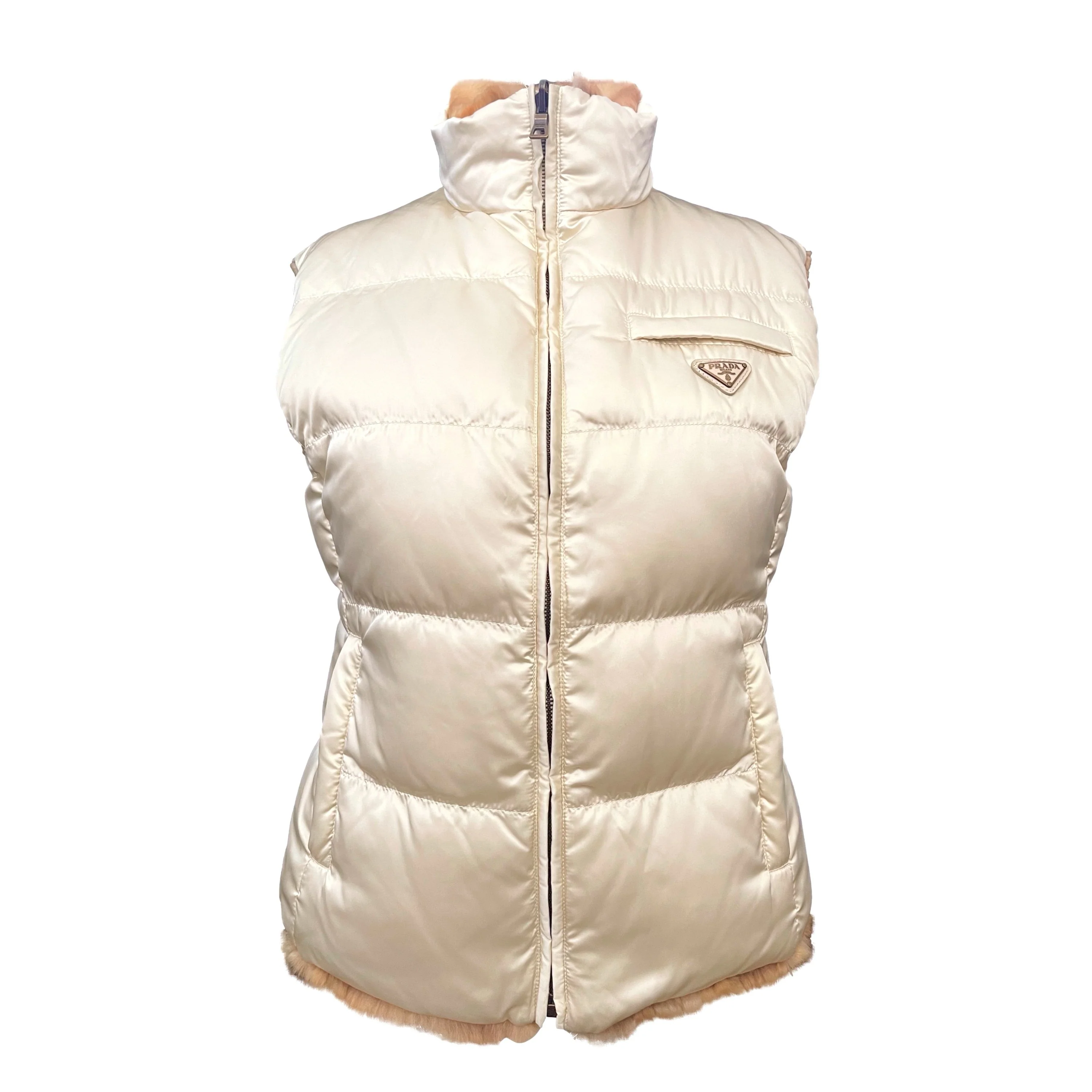 Prada Cream Reversible Puffer Vest
