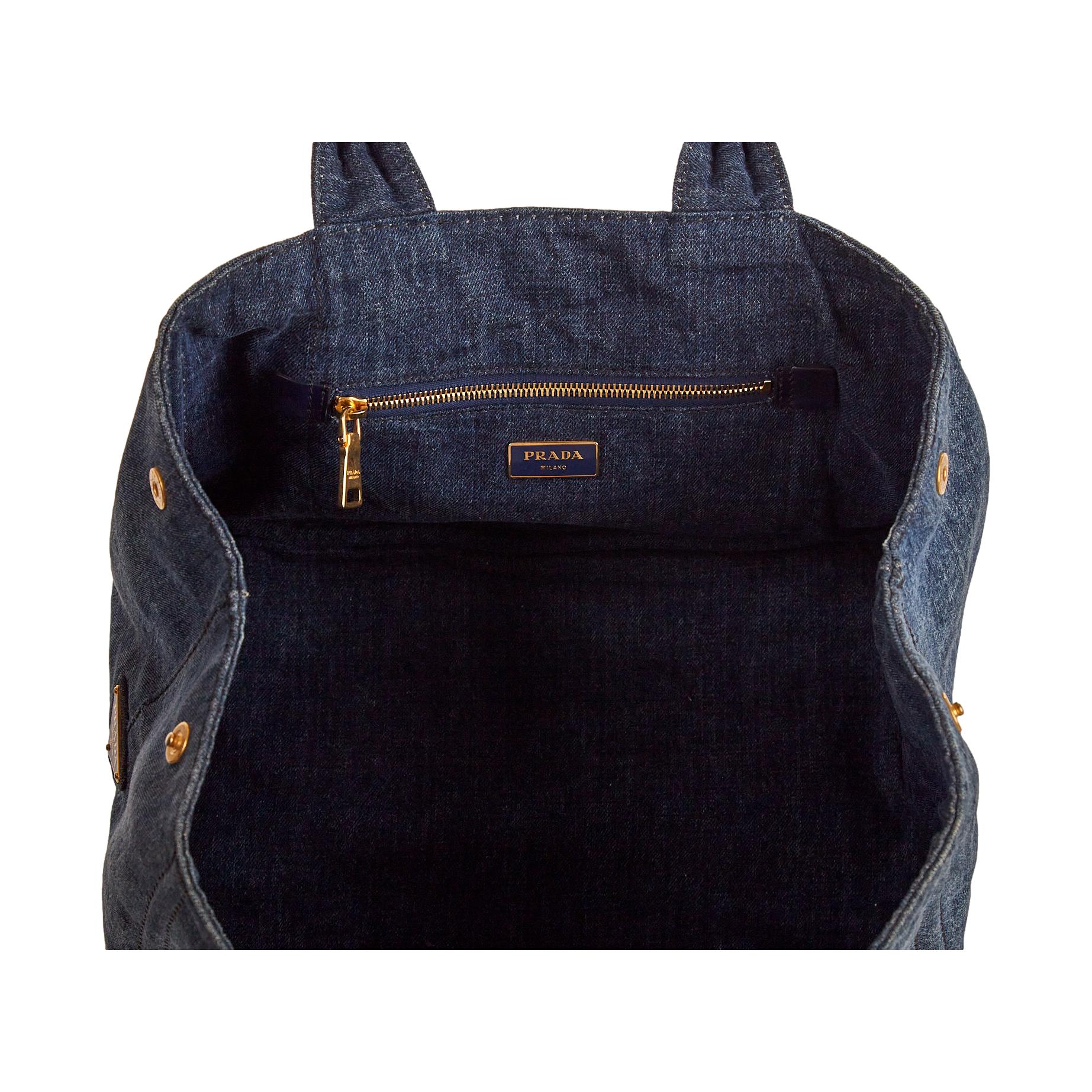 Prada Denim Jumbo Logo Canapa Tote - Image 4