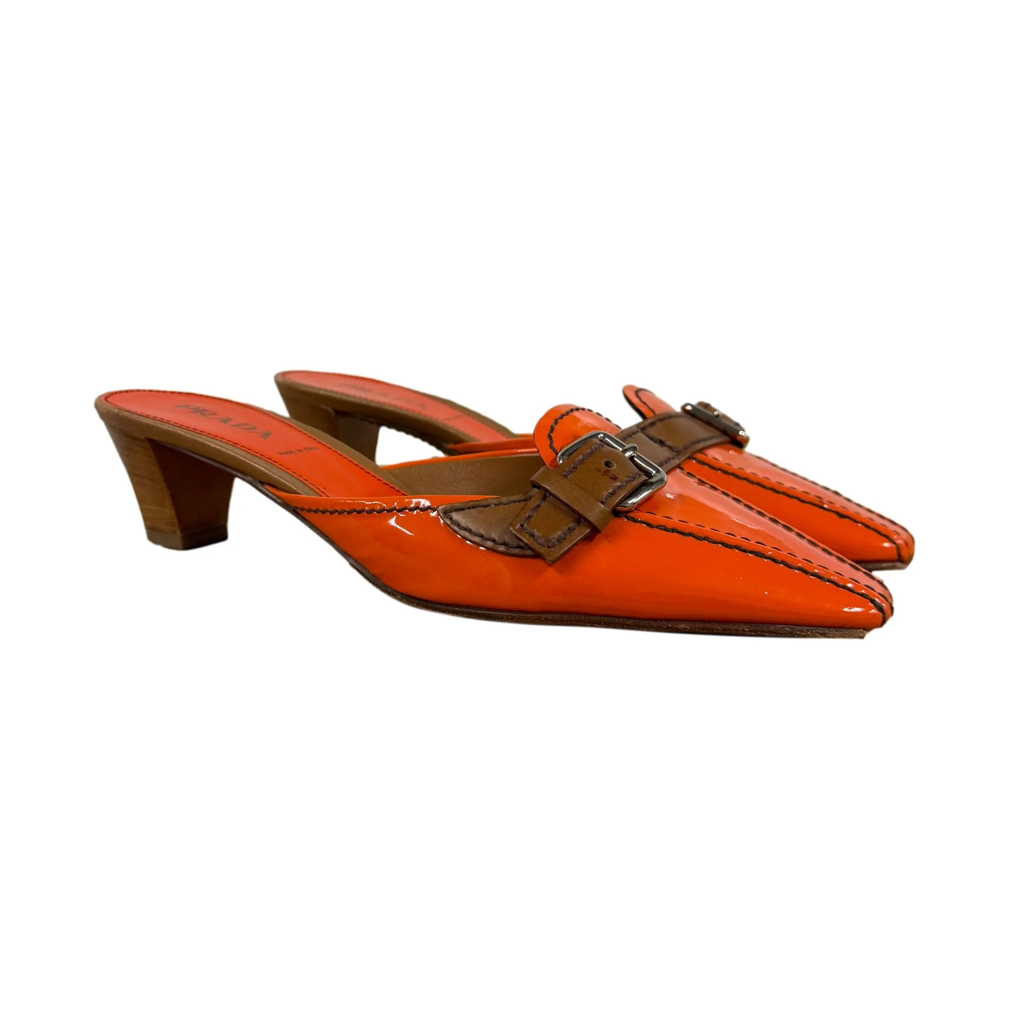 Prada Orange Patent Kitten Heels - Image 2