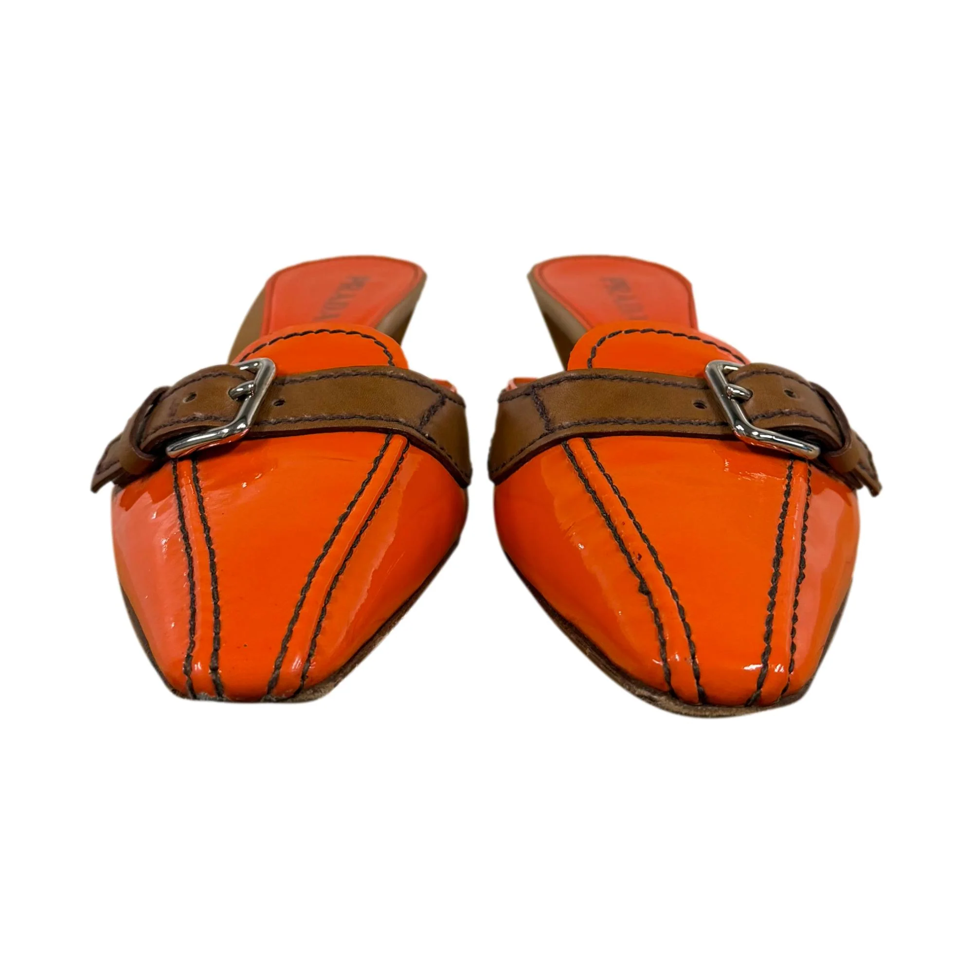 Prada Orange Patent Kitten Heels - Image 3