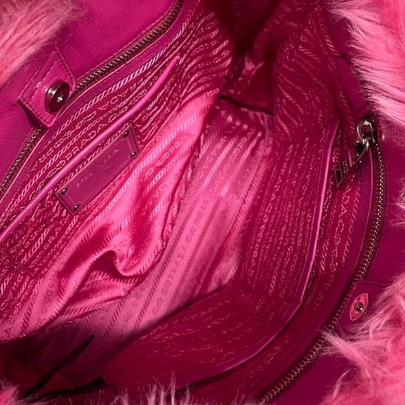 Prada Pink Fur Chain Bag - Image 2
