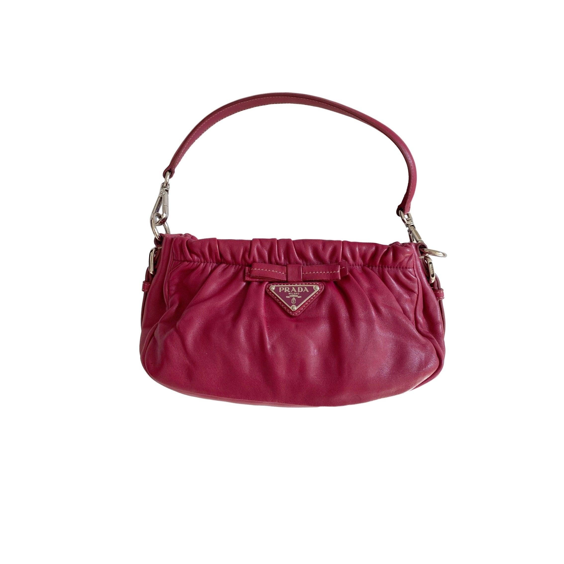 Prada Pink Leather Mini Bow Shoulder Bag