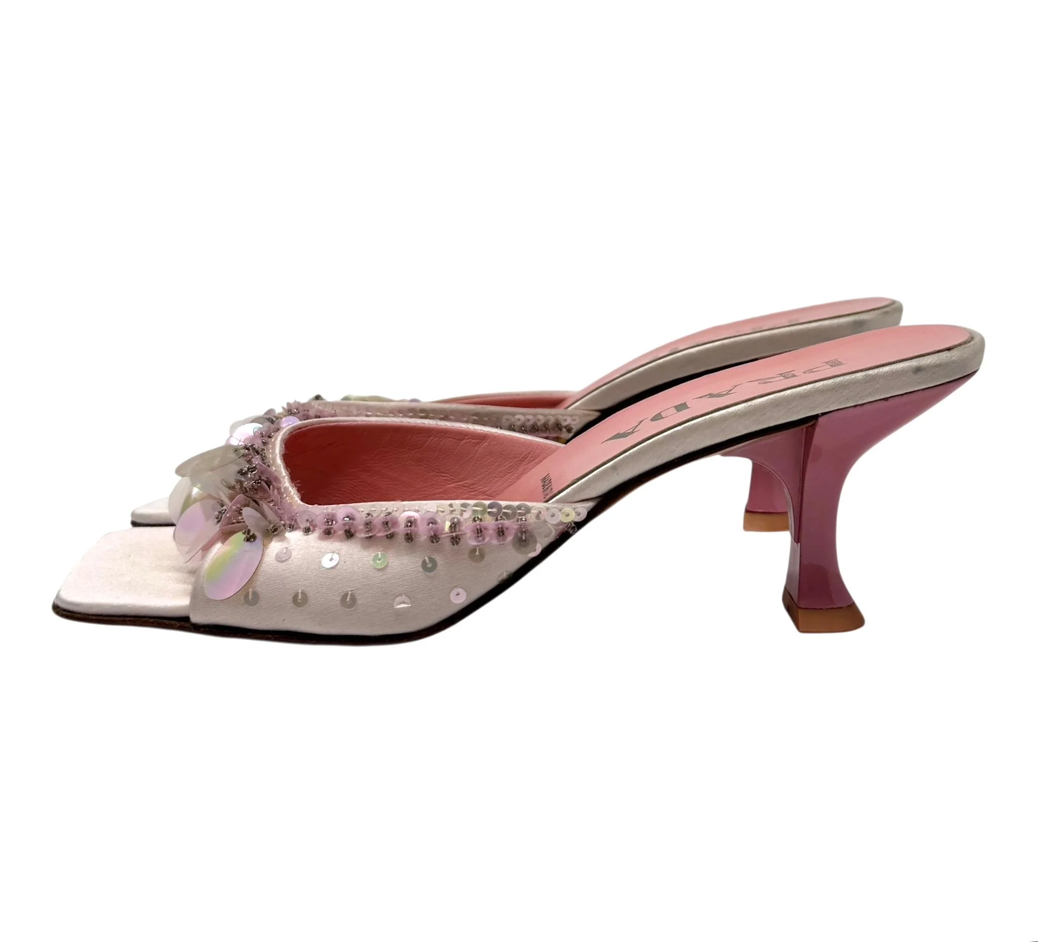 Prada Pink Satin Sequin Heels - Image 3