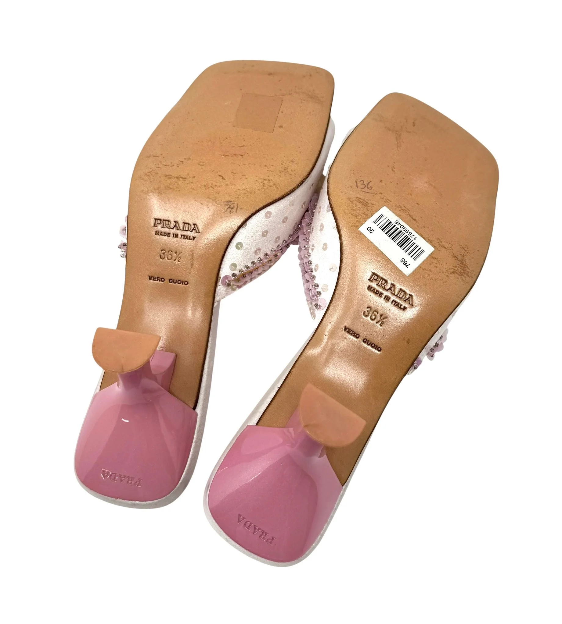 Prada Pink Satin Sequin Heels - Image 4