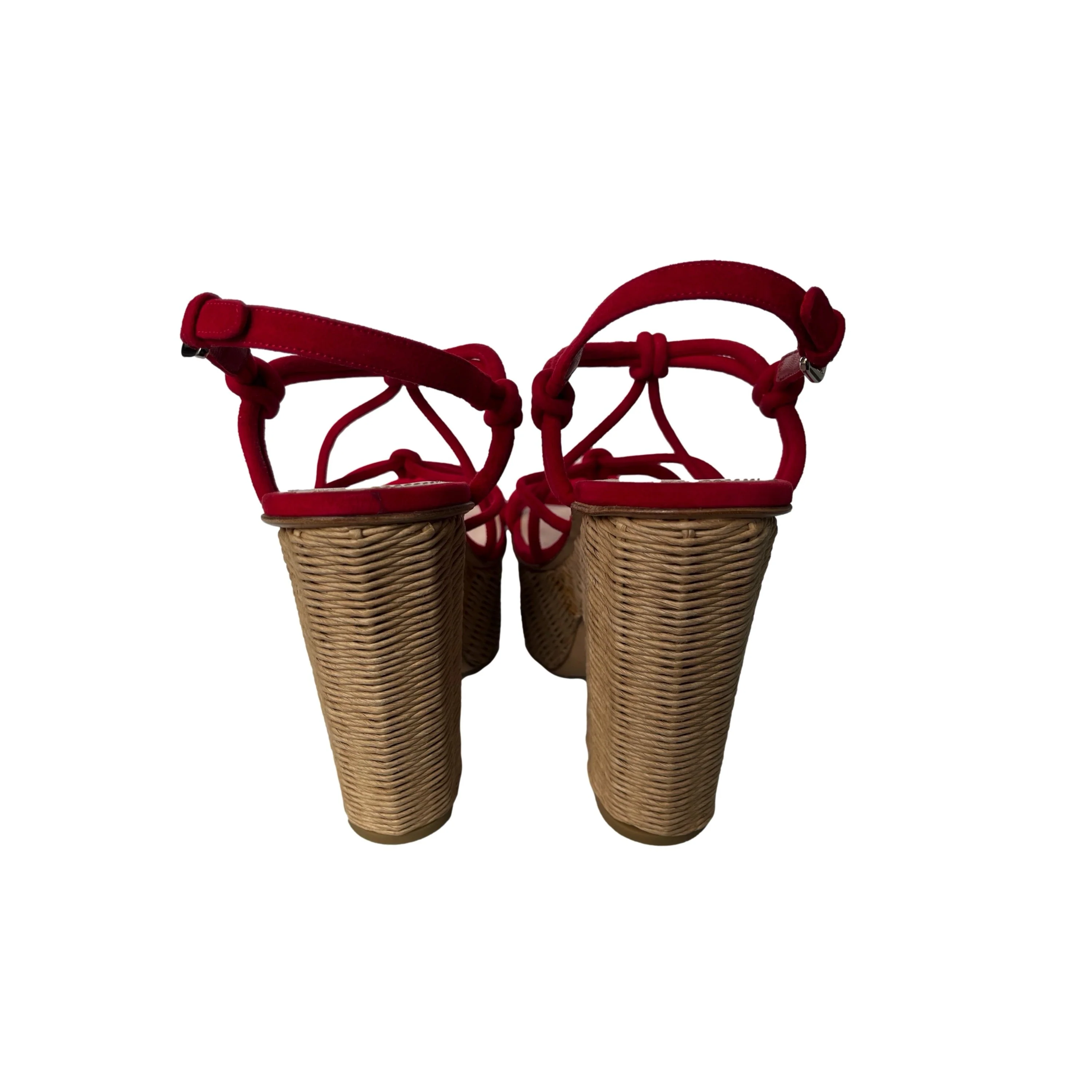 Prada Red Basket Chunky Heels - Image 2