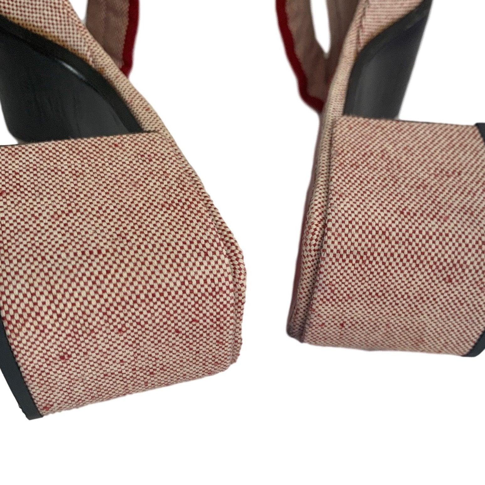 Prada Red Canvas Logo Block Heels - Image 4