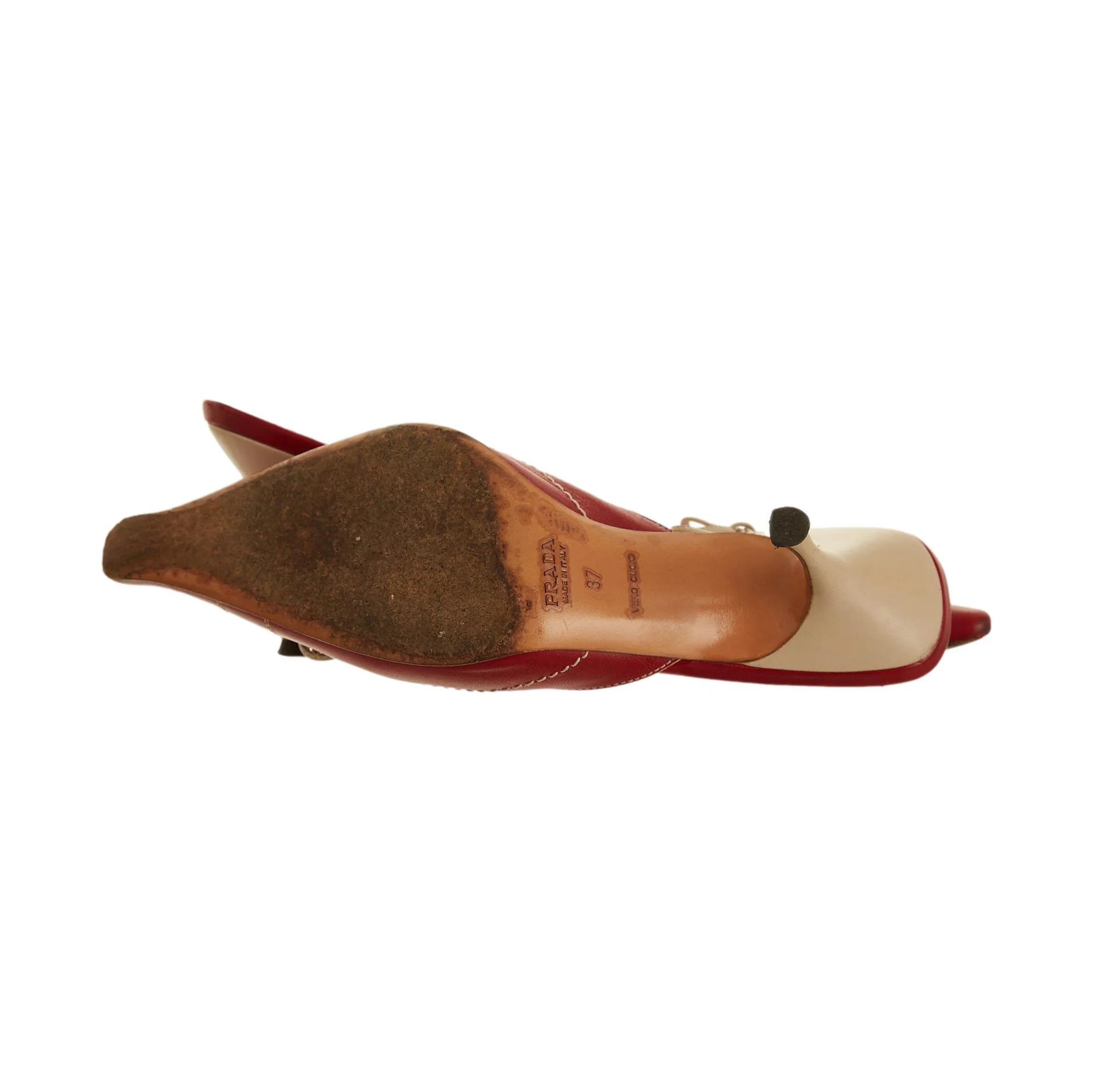 Prada Red Stitched Kitten Heels - Image 3