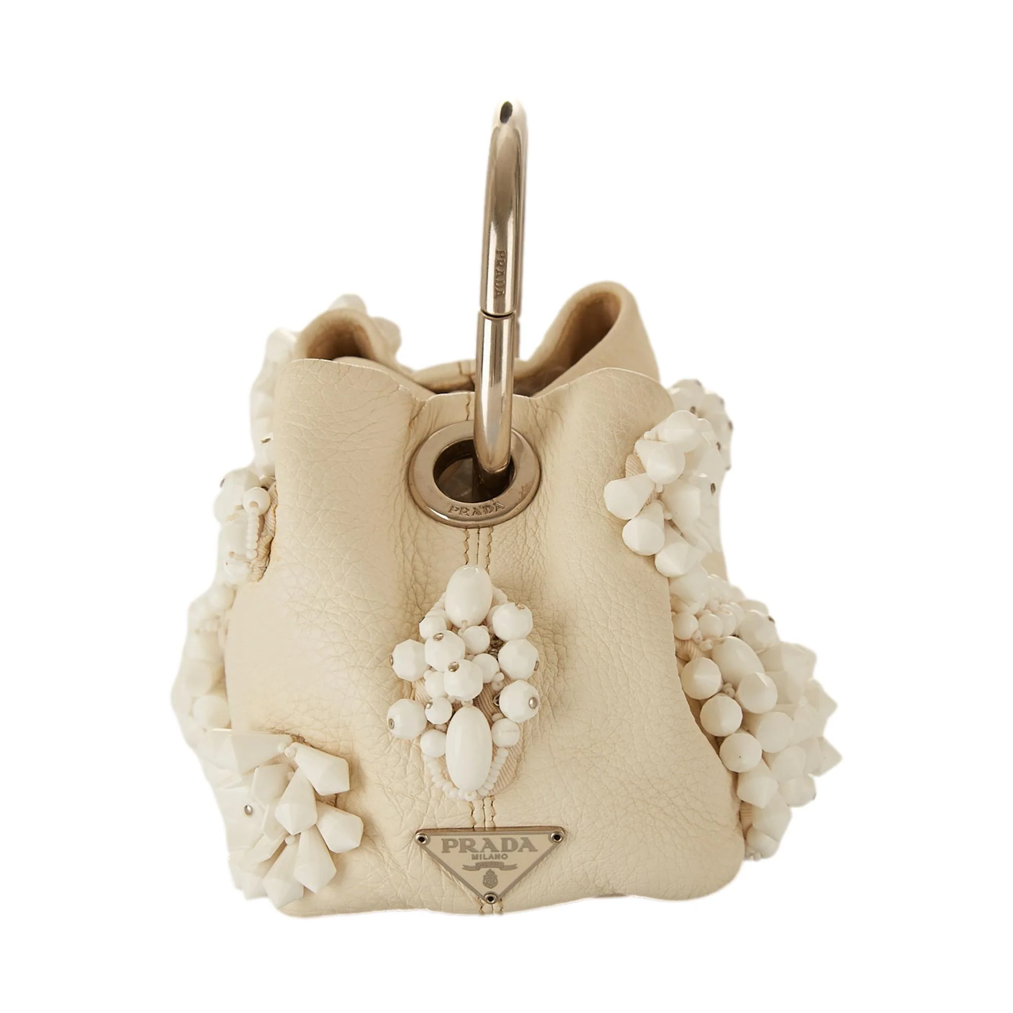 Prada White Beaded Mini Ring Handle Bag - Image 3