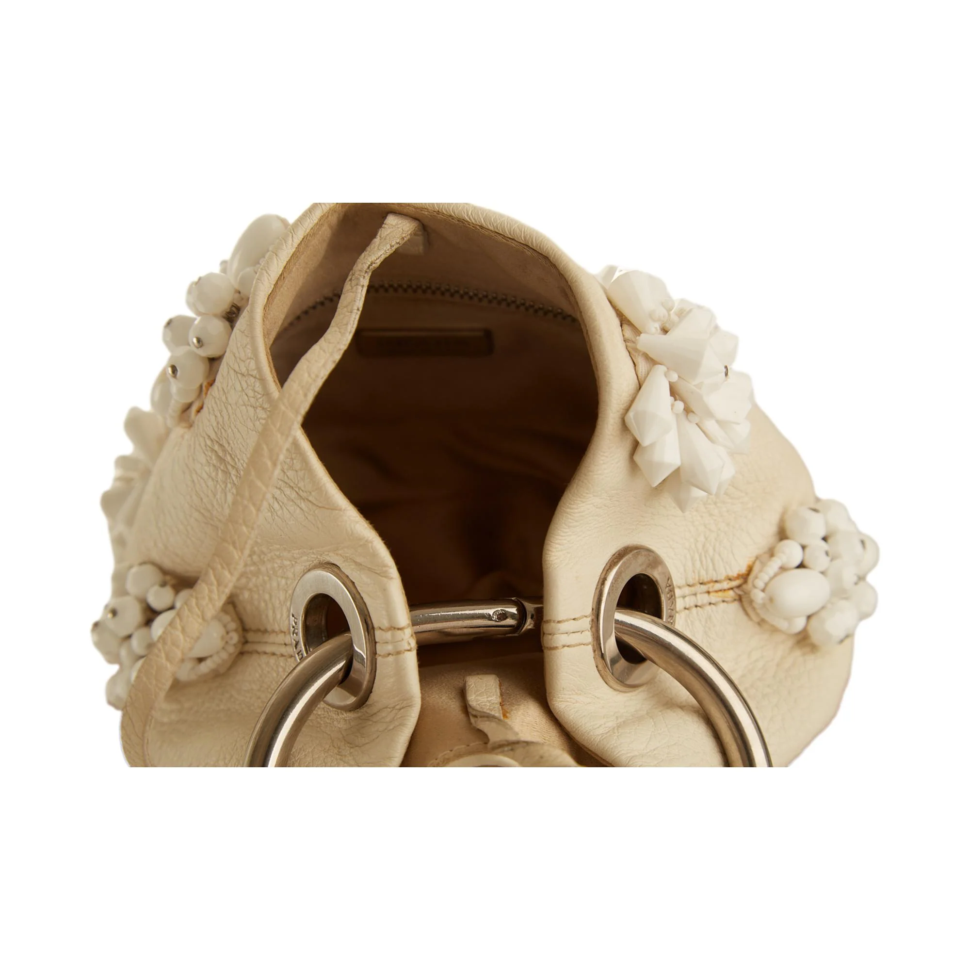 Prada White Beaded Mini Ring Handle Bag - Image 5