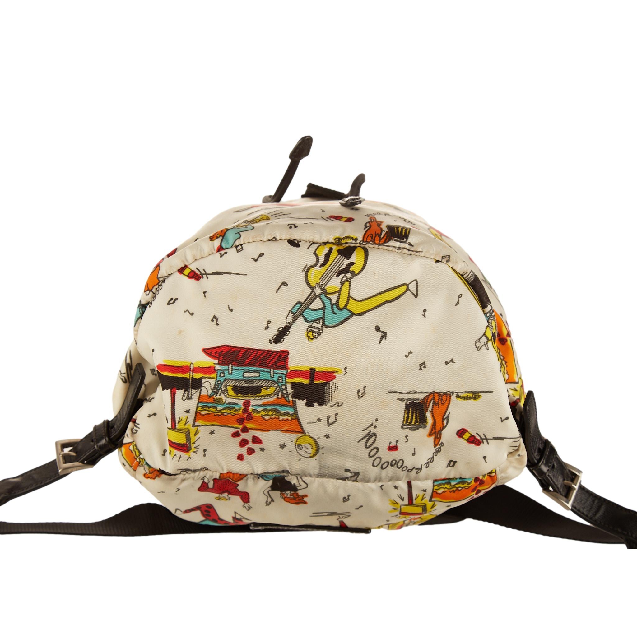 Prada White Band Print Backpack - Image 3