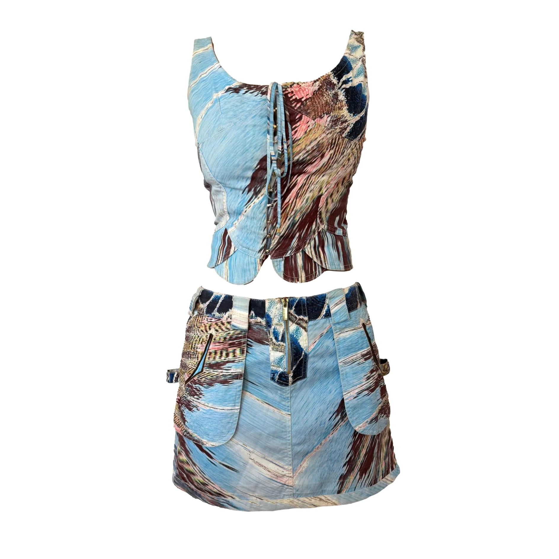 Roberto Cavalli Blue Skirt Set