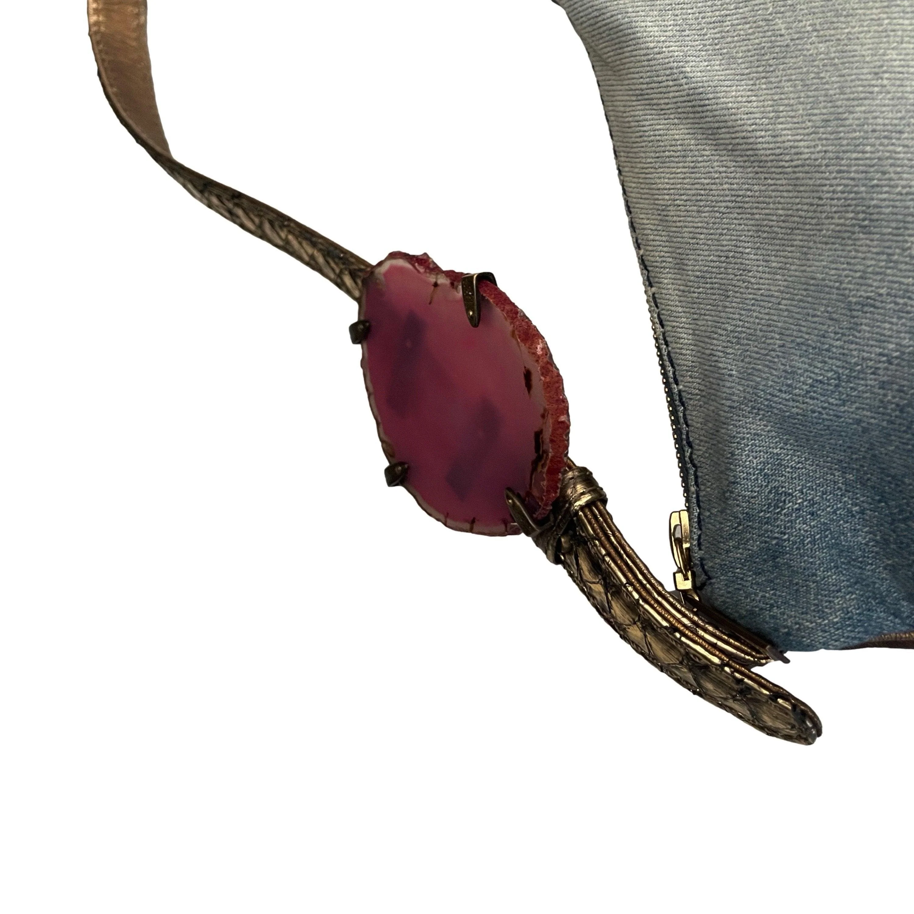 Roberto Cavalli Denim Gem Shoulder Bag - Image 4