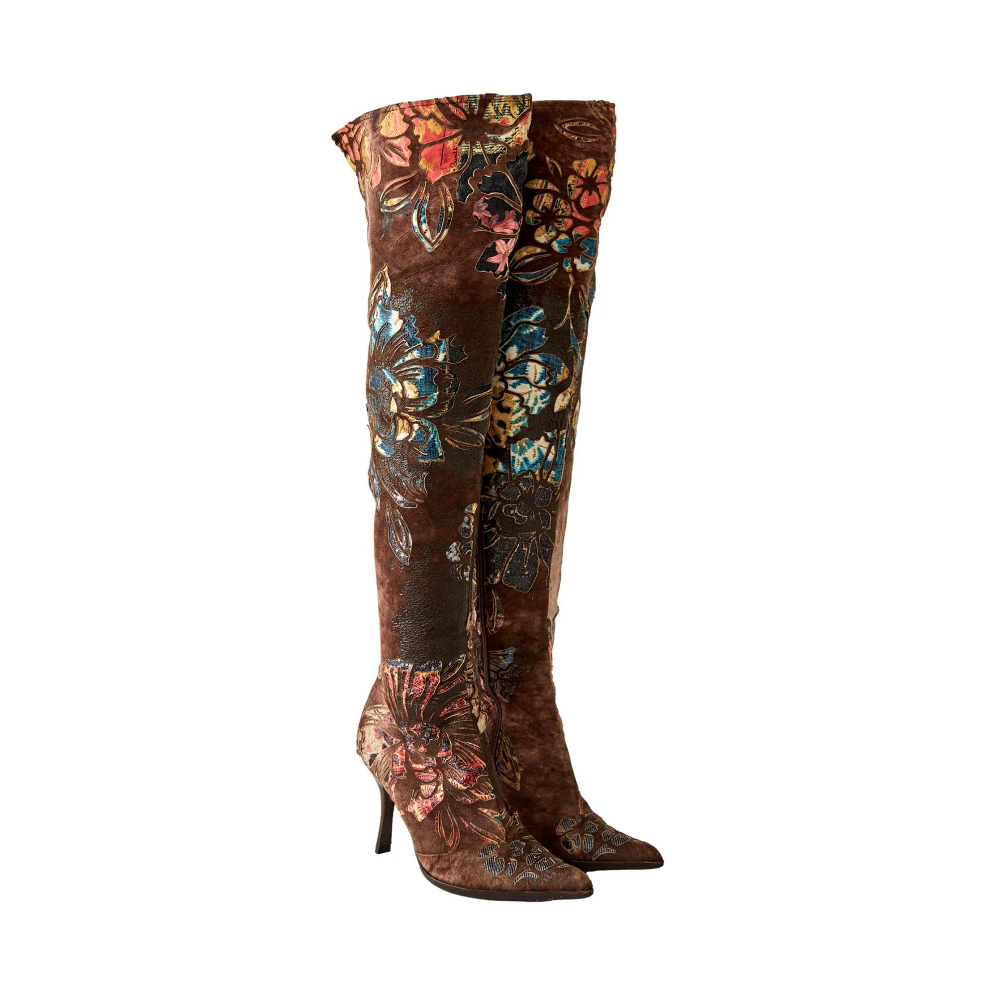 Roberto Cavalli Distressed Leather Over the Knee Boots - Image 2
