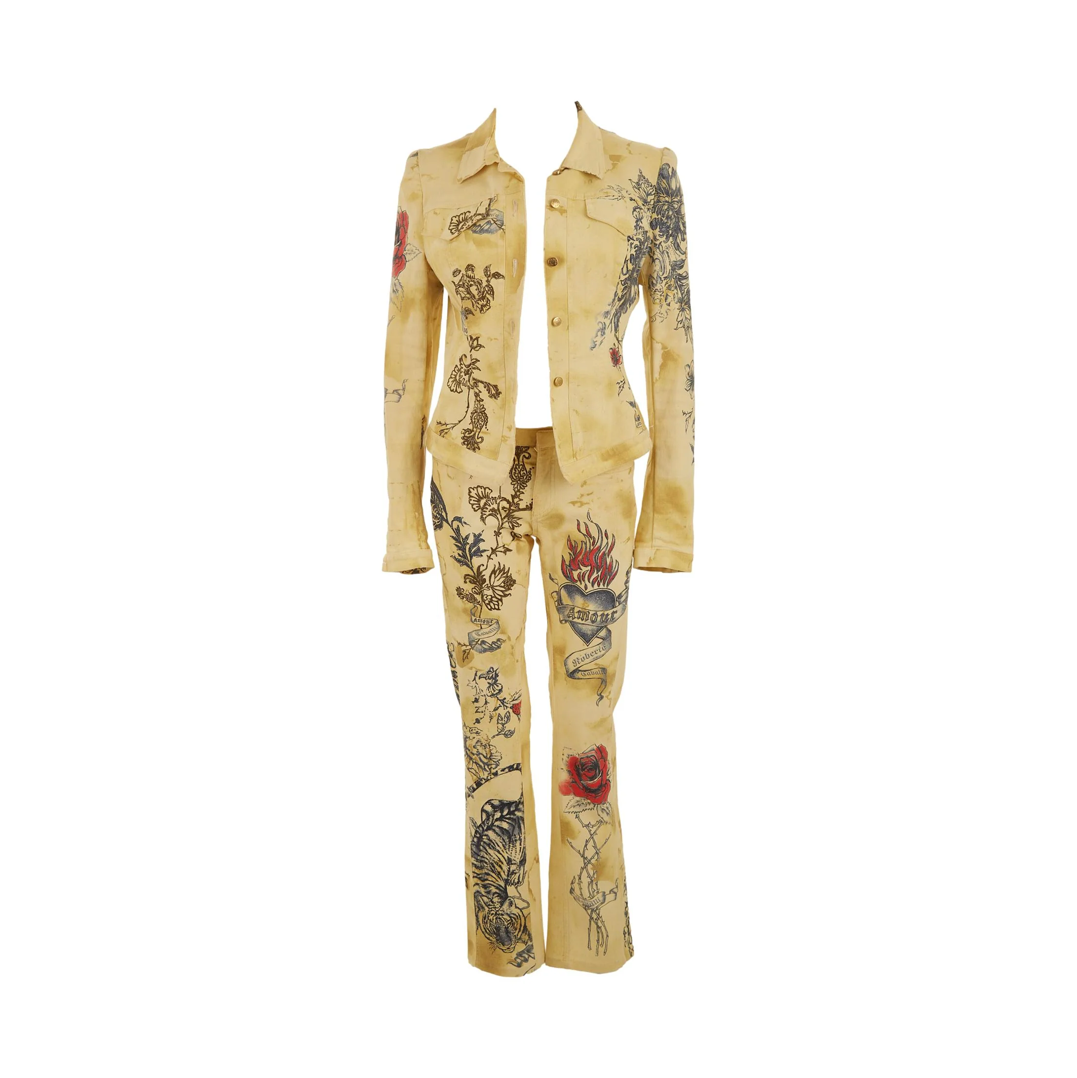Roberto Cavalli Tattoo Print Denim Set - Image 2