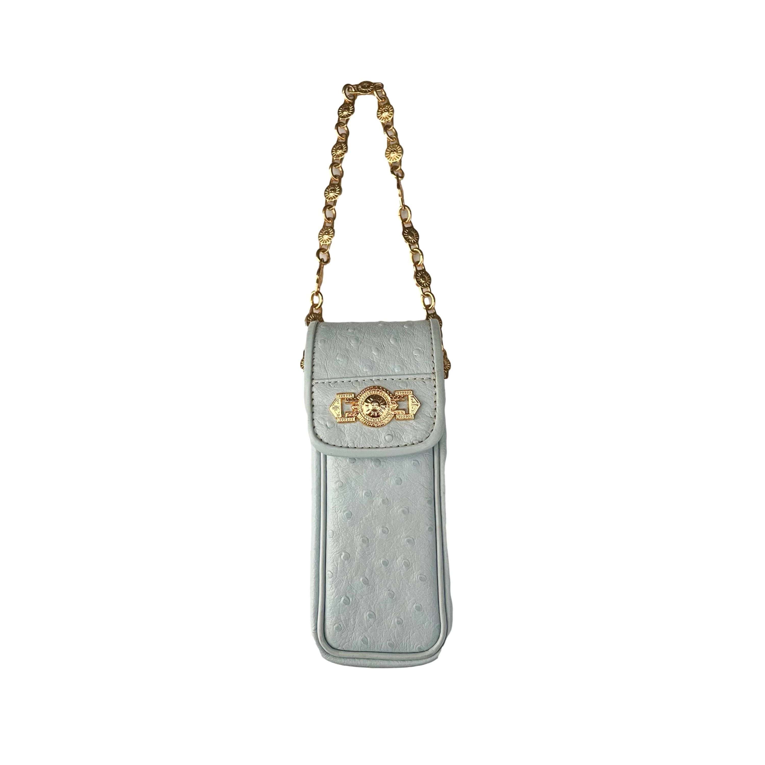 Versace Baby Blue Ostrich Embossed Micro Bag