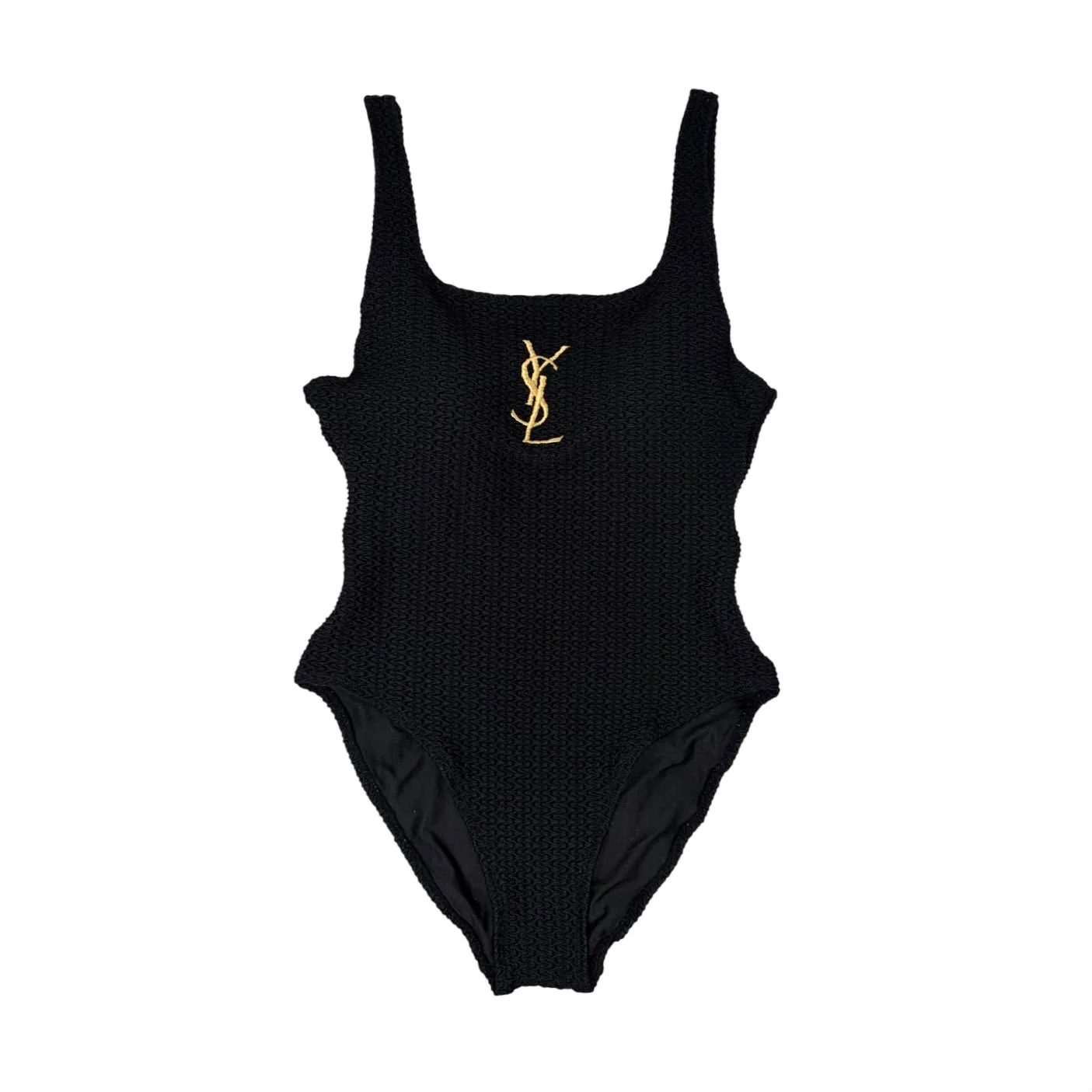 YSL Black Textured Logo One Piece