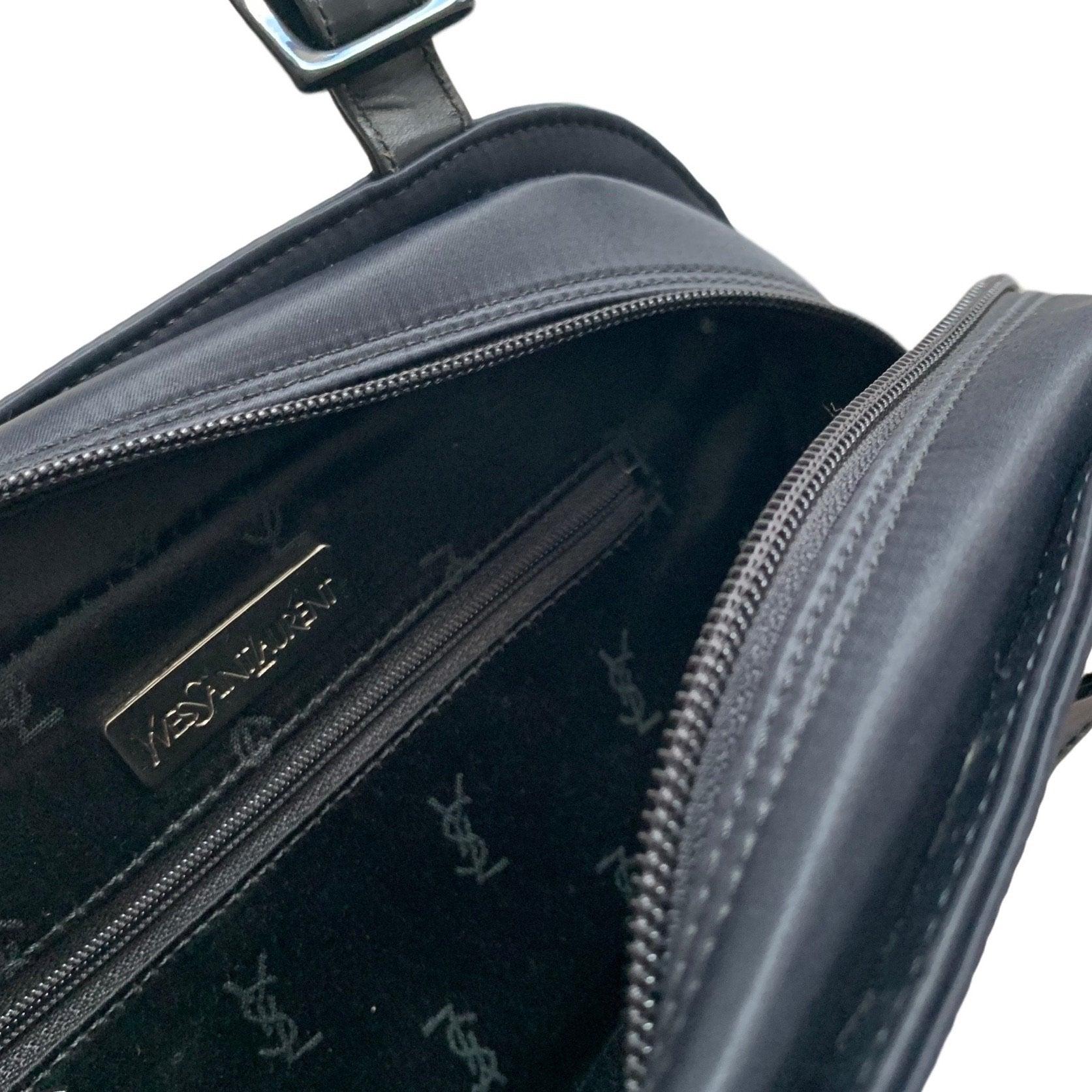 YSL Navy Nylon Logo Shoulder Bag - Image 3