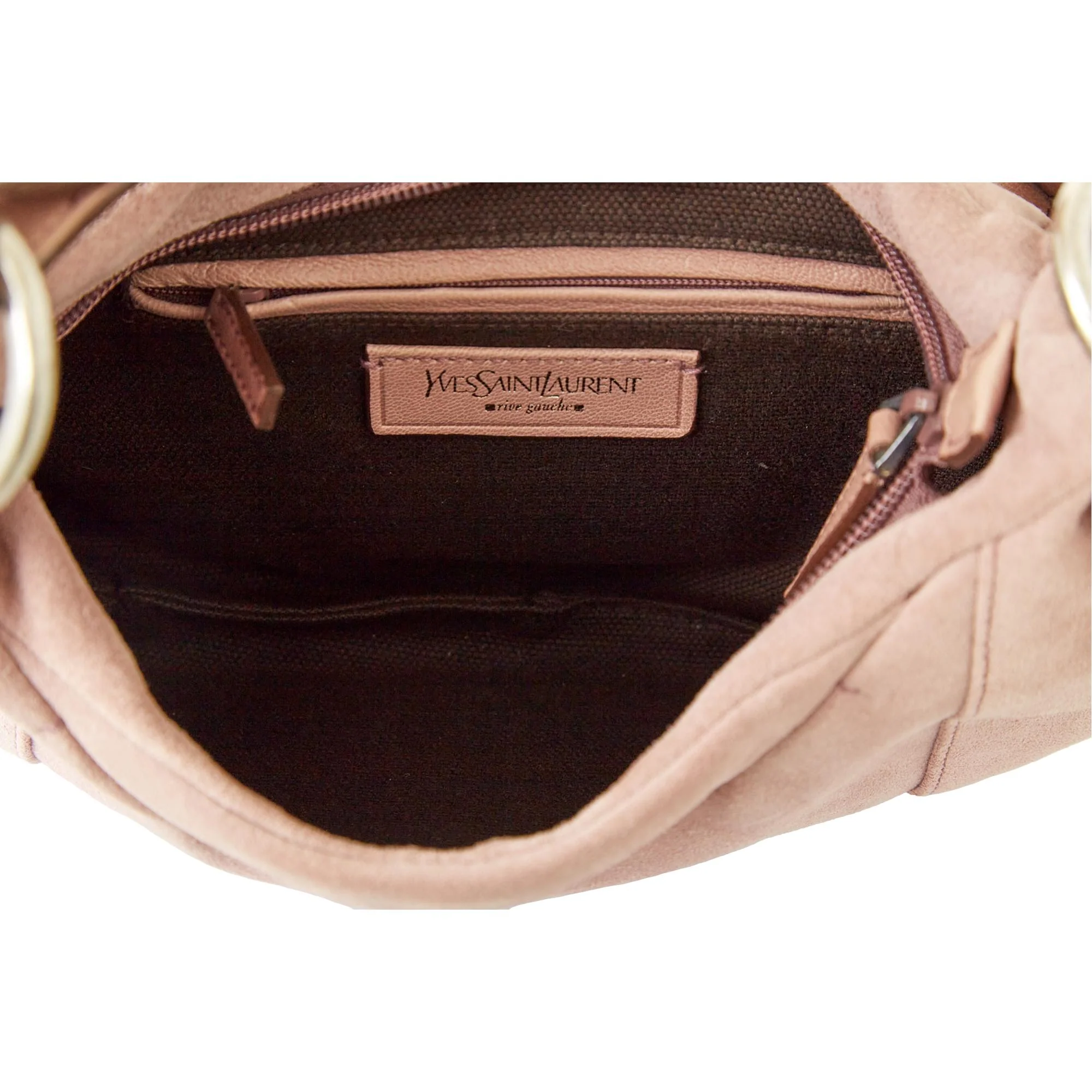 YSL Pink Suede Logo Shoulder Bag - Image 4